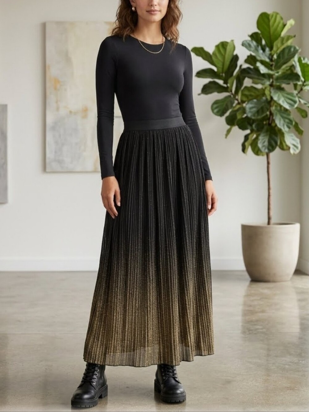 Vintage Metallic Lurex Mesh Black Gold High Waist Full Skirt Whimsigoth Glam